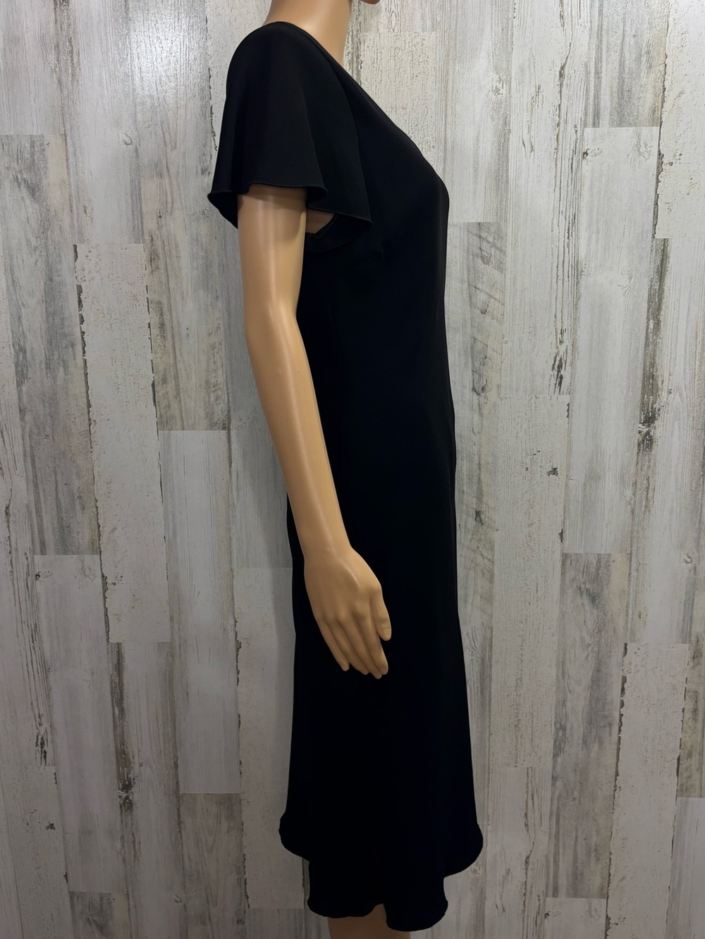 SL Fashions Black V-Neck Flutter Sleeve Midi Dress - Picture 6 of 8